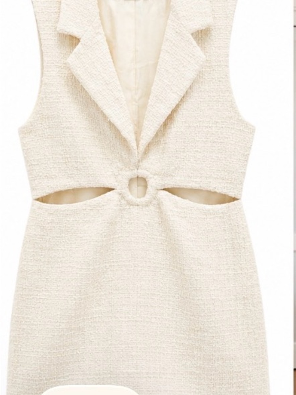 Zara Textured Tweed Cut Out Mini Dress Ivory Size Large - Picture 3 of 6